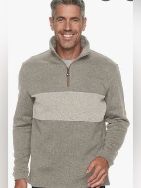 Haggar Men's Zip-Front Sweater in Taupe and Light Taupe